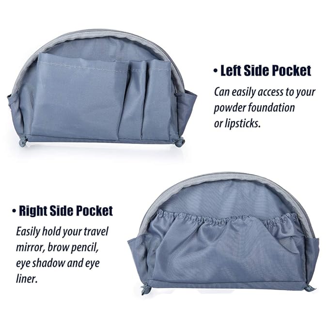 Hekyip Half Moon Cosmetic Beauty Bag for Purse Travel Handy Makeup Pouch for Women Girls (Grey-blue)