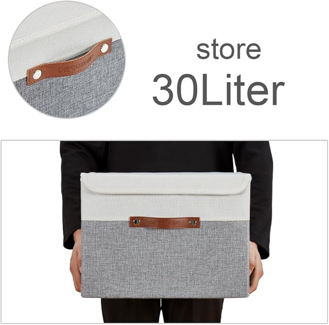 DECOMOMO Fabric Storage Bins with Lid, Storage Baskets for Shelves (Grey and White, 3 Pack)