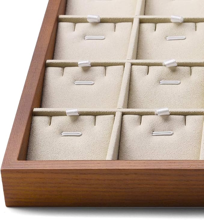 Oirlv Wood 24 Grids Jewelry Tray with Removable Inserts Jewelry Pads Necklace/Pendant Display Organizer Tray(Creamy-white)