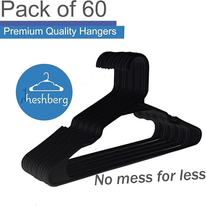 Kids and Babies Plastic Hangers - Space-Saving, Durable, and Cute Closet Organization Solution, 60 Pack (Black)
