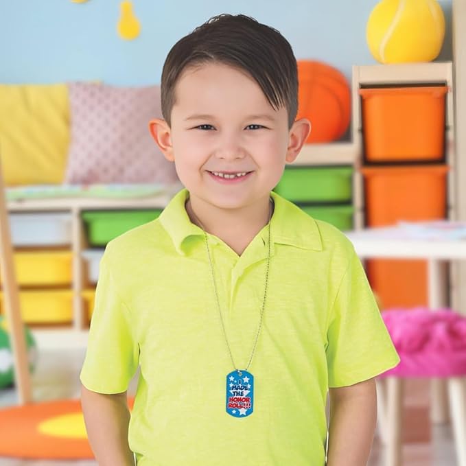 Fun Express Honor Roll Dog Tag Necklaces - 12 Pieces - Educational and Learning Activities for Kids