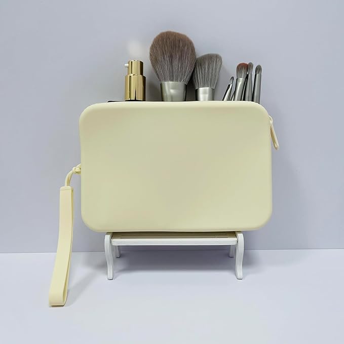 WHHJM Large Silicone Multifunctional Essential Bag Portable Travel Makeup Bag for Women Men Cards Cash Bag Zipper Pouch (White)