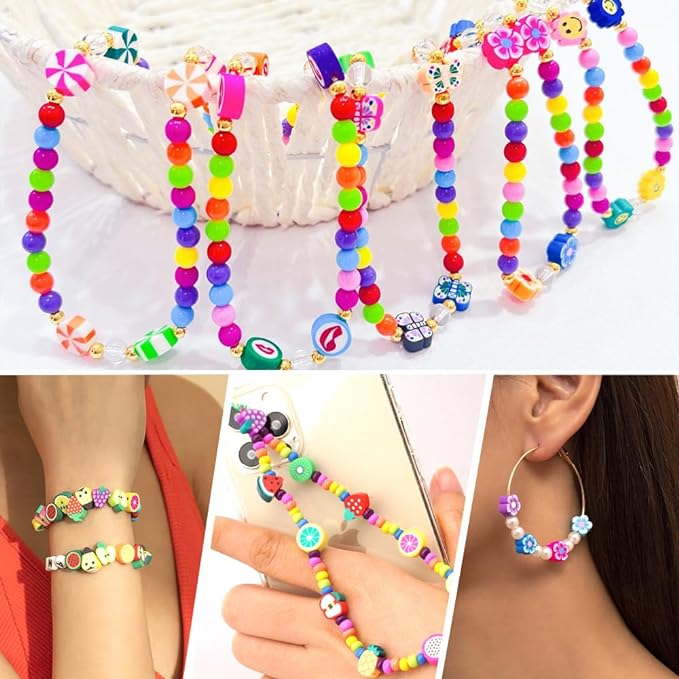 JOICEE 480PCS Fruit Flower Polymer Clay Beads, 24 Style Cute Heart Mushroom Clay Beads Charms for Jewelry Necklace Earring Making, DIY Bracelet Making Kit Accessories for Women Girls