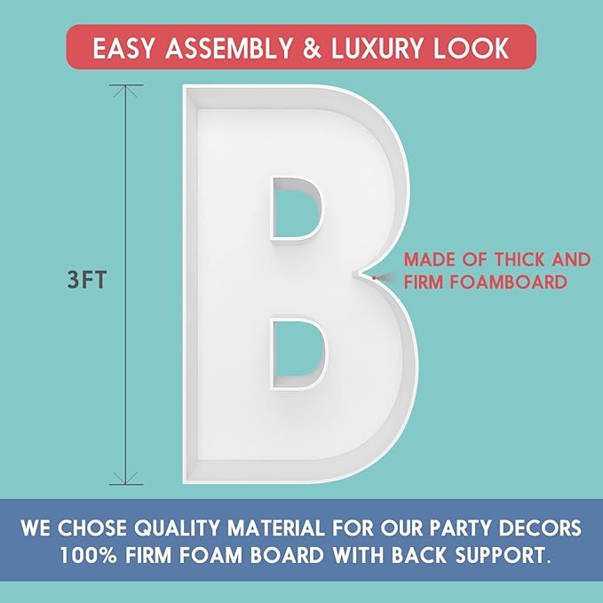3FT Tall Mosaic Balloon Frame Letters Big Marquee Light Up Letters DIY Kit for Birthday Party Wedding Backdrop Decor Letter B Pre-Cut Foam Board