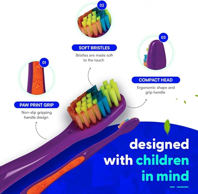 72 Pcs Bulk Kids Toothbrushes Individually Wrapped - Assorted Colors with Animal Paw Prints - Popular Dental Office Patient 21-542