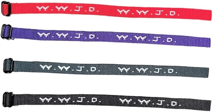 AMERICAN WIT Colorful W.W.J.D. Webbing Bracelets (48 Pack) (“What would Jesus do?”) Colors: black, army green, purple, bright red Religious Christian Wristband,