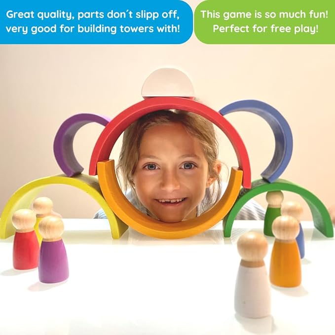 Montessori Nesting Rainbow Toy: Open-Ended Wooden Stacking Set with Arches, Peg Dolls & Story Book for Emotional Intelligence & Creative Play | Ages 3+ | 16 pcs | Premium Quality Tiger Wood