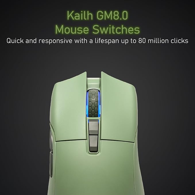 iRocks M31R Wireless Gaming Mouse, Triple Mode 2.4G/ Bluetooth/USB-C Detachable Cable Gaming Mouse, Kailh GM8.0 Mouse Switches, Advanced PixArt PAW3395 Optical Sensor, Up to 26,000 DPI - Olive Green