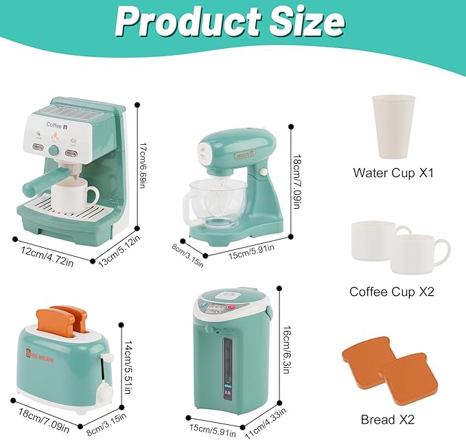 Kitchen Appliances for Kids Pretend Play Set Cooking Toys with Coffee Maker, Blender, Mixer, Toaster, Play Food, Utensils Kitchen Accessories Set for Girls Boys Gift