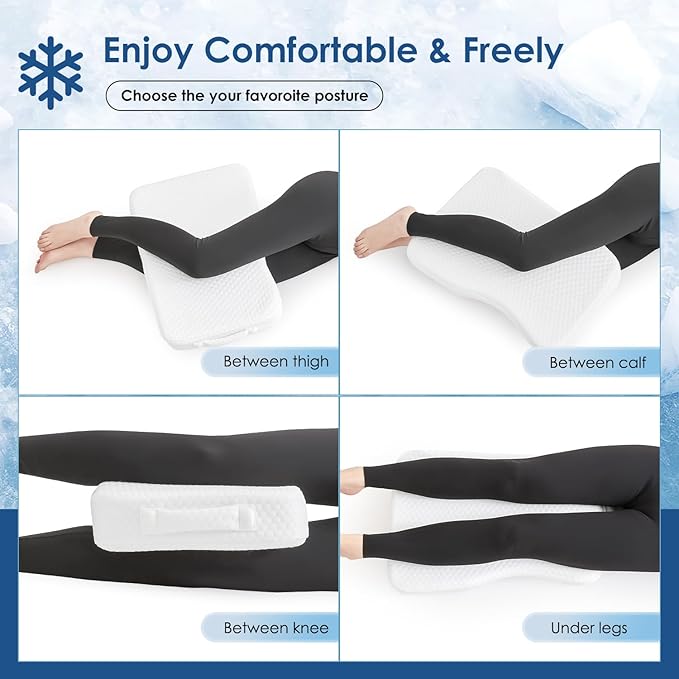 Cooling Leg Pillow for Side Sleepers 100% Cooling Fabric Knee Pillow for Side Sleeping, Leg Elevation Memory Foam Pillow for Hip/Back/Sciatica Pain Relief Helps Spine Alignment -15"x25" (Cooling, M)