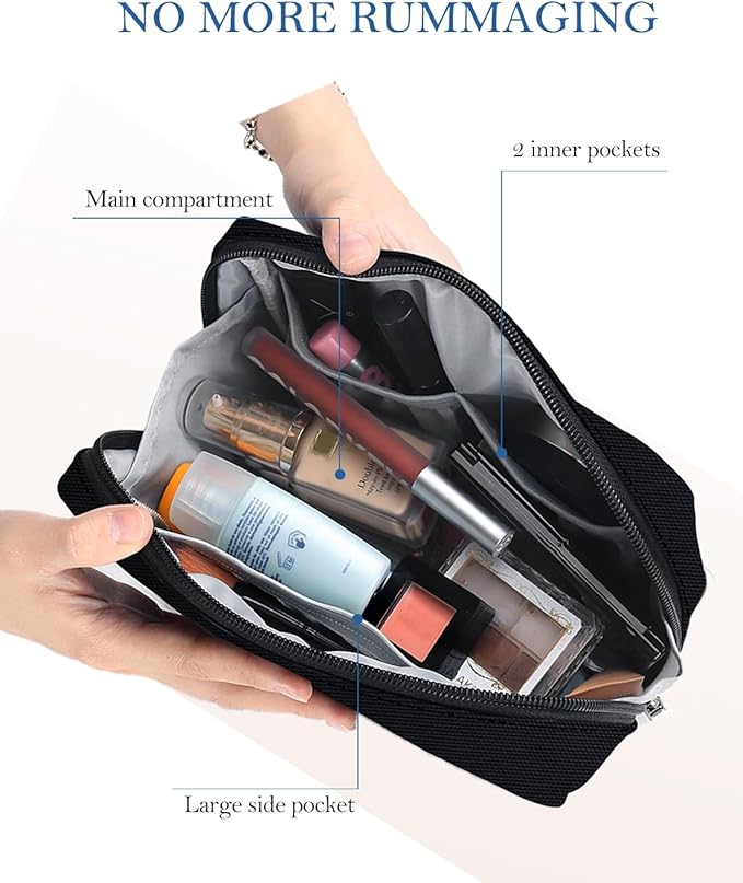 Aosbos Small Travel Makeup Pouch - Cosmetic Bag for Women, Midnight Black