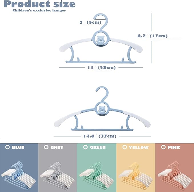 Baby Nursery Closet Hangers, Non-Slip Laundry Infant Pant Hangers for Newborn Clothes - JSF20pcs Adjustable Children Coat Hanger for Girl Boy Toddler Kids Child