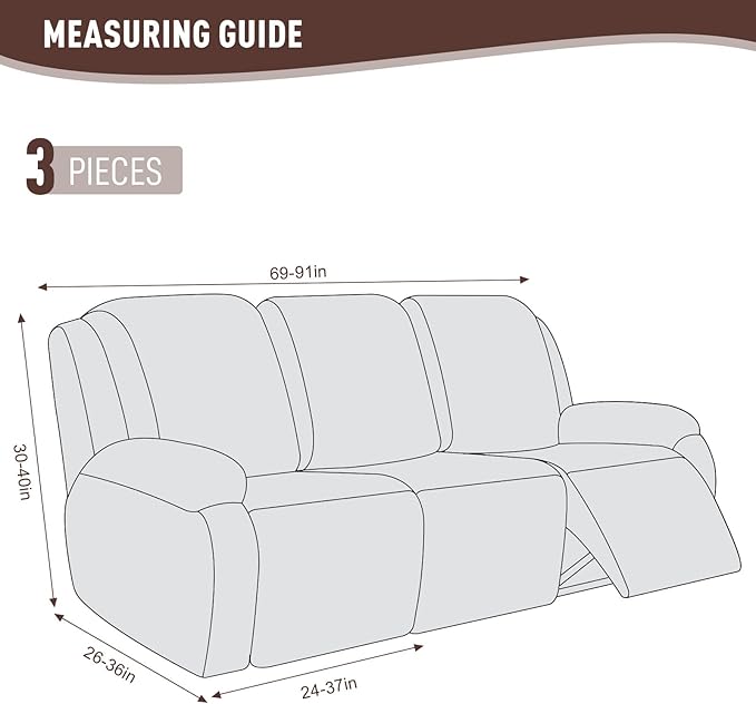 KinCam Recliner Covers, Stretch Reclining Chair Covers, Recliner Sofa Slipcovers Stripe Jacquard Recliner Couch Covers Furniture Protector Covers for Pet Kid (3 Seater, Light Coffee)