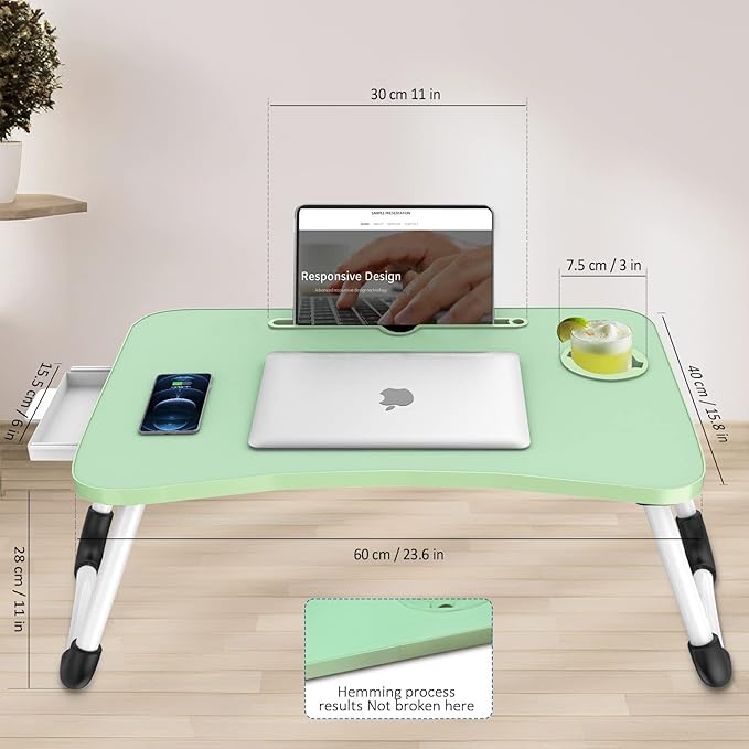 Zapuno Multi-Function Laptop Bed Table with Storage Drawer and Cup Holder, Lap Desk Stand Tray for Eating, Reading and Working
