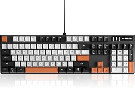 MageGee Mechanical Gaming Keyboard, 104 Keys White Backlit Keyboards with Yellow Switches, USB Wired Mechanical Computer Keyboard for Laptop, Desktop, PC Gamers (Black & White)