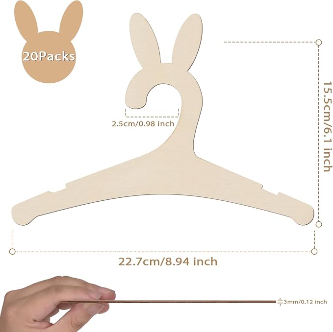 20 Packs Wooden Baby Hangers for Baby Clothes, Cute Bunny Ears Wood Newborn Baby Girl Boy Hangers for Nursery 9 Inch Kids Toddlers Children Infant Hangers for Baby Shower Crate Closet Clothing Storage