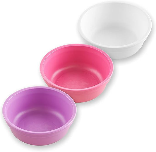 Re-Play Made in USA 12 Oz. Reusable Plastic Bowls, Pack of 3 Without Lid - Dishwasher and Microwave Safe Bowls for Snacks and Everyday Dining - Toddler Bowl Set 5.75" x 5.75" x 2", Berry