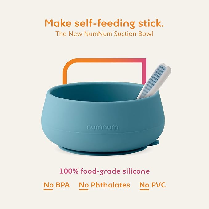 NumNum Suction Bowl + Pre-Spoon GOOtensils Self Feeding Set for Babies & Toddlers | Baby Spoon Set (Stage 1+ 2) | 100% Food Grade Silicone BPA-Free | Strong Suction | 4 months+ (Mauve)