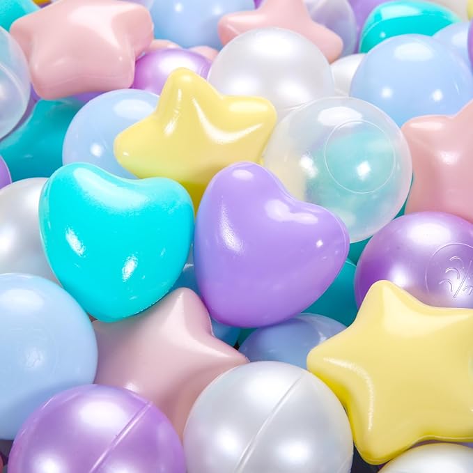 GOGOSO Shape Ball Pits Balls, Star Heart Plastic Play Balls for Toddlers Kids Children, DIY Giant Friendship Bracelet Banner