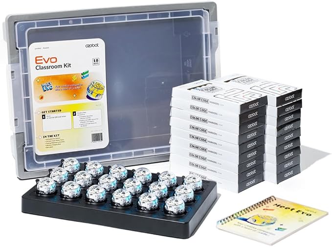 Evo Classroom Kit (18 Bots): Interactive Coding Robot, Kids Ages 5+, Includes 12 Evo Robots, Color Code Markers, Charging Cradle, Bot Stickers, Access to 700+ STEAM Lessons, Educators & Parents