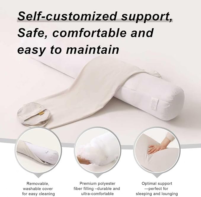 Body Pillow for Adults – Long Bolster Pillow for Bed, Round Cuddle Pillow, Full Support for Side Sleepers,47.24 x 7.87 Inches,Misty White