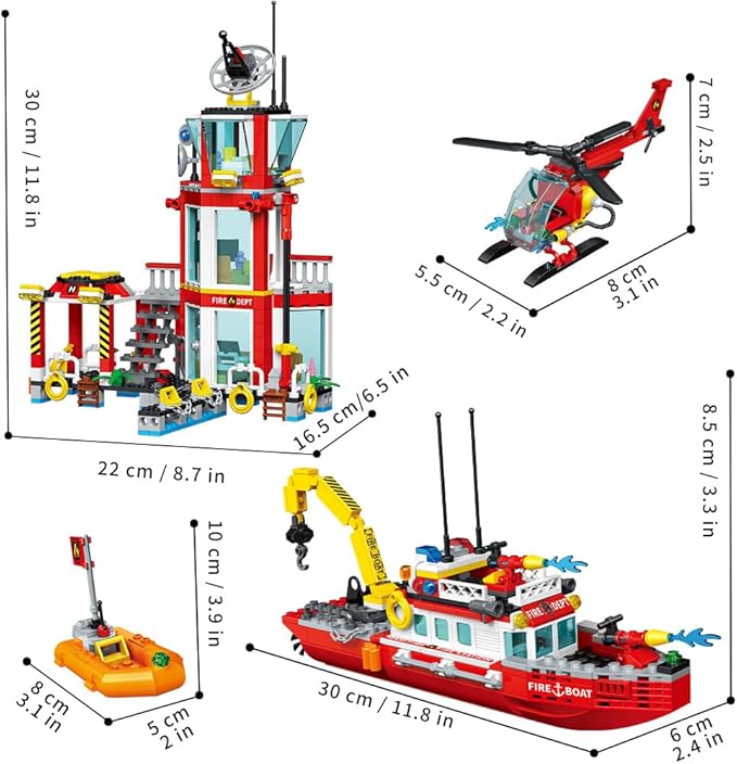 City Marine Fire Station Building Sets,740pcs STEM Toys Building Blocks Gift for Boys 6+ (Compatible with Lego)