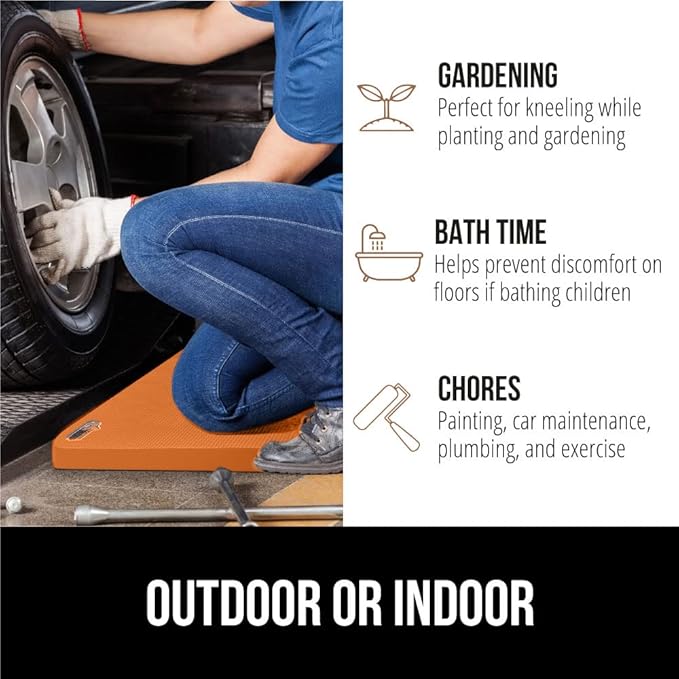 GORILLA GRIP Extra Thick Patent Pending Soft Foam Kneeling Pad, 2 PK, Supportive Large Cushion Knee Pads for Gardening, Baby Bath, Dirt and Water Resistant, Workout and Garden Supplies, 17.5x11 Orange