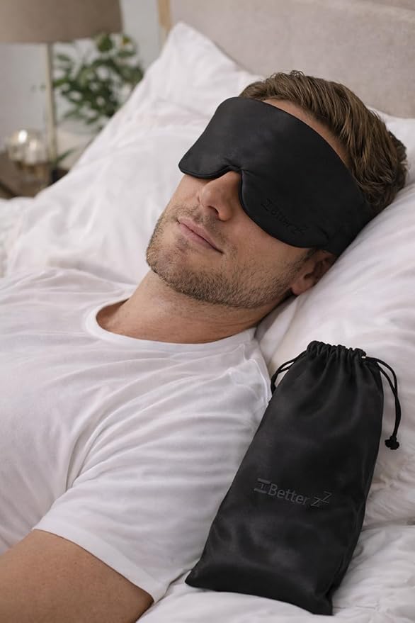 Better zzZ 100% Pure Mulberry Silk Sleep Mask for Women & Men – Adjustable Velcro Strap, Total Blackout, No Pressure Eye Mask for Deep Sleep & Travel Pouch Included - (Black)