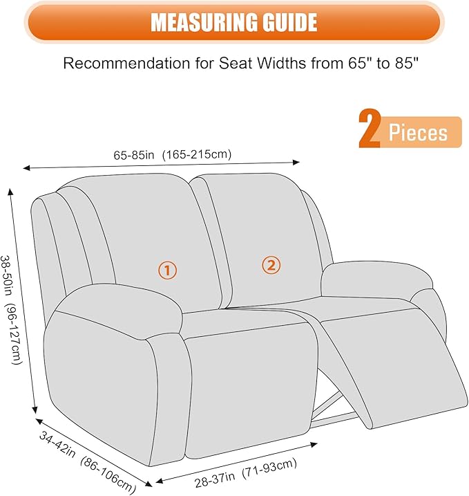 VANSOFY Oversized Recliner Cover, 2-Pieces Stretch Reclining Couch Cover with Pockets Loveseat Sofa Slipcovers Soft Washable Furniture Protector for Dogs Cats(Light Coffee)