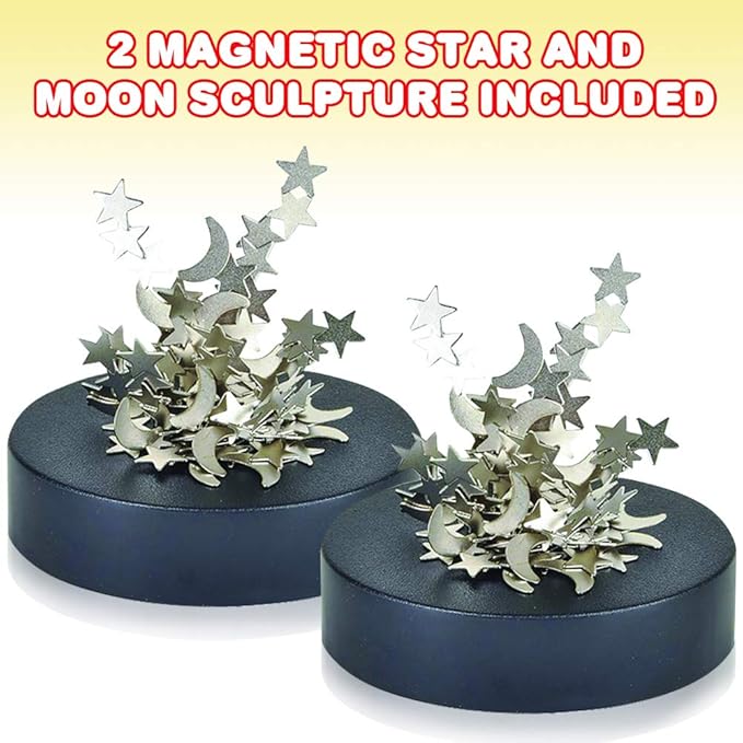 ArtCreativity Magnetic Moons & Stars Sculpture (Set of 2) Fun Office Desk Accessories, Stress-Relief Magnet Fidget Toys for Adults, Stocking Stuffers and Educational Development Toys for Kids