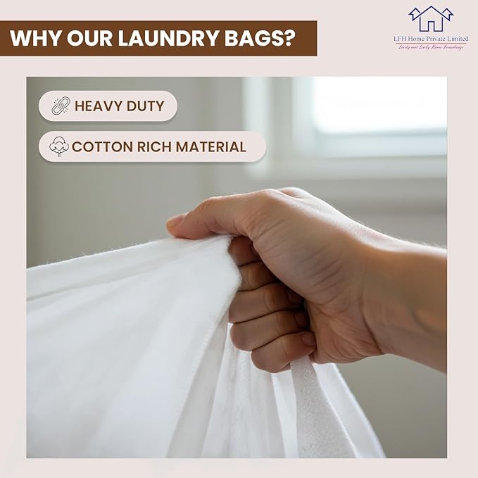 LFH Home Large Premium 1pack Cotton Canvas Laundry Bag with Drawstring and Handles Heavy Duty, Multi-Use, Washable for Home, Travel, College or Storage 18x26 -White
