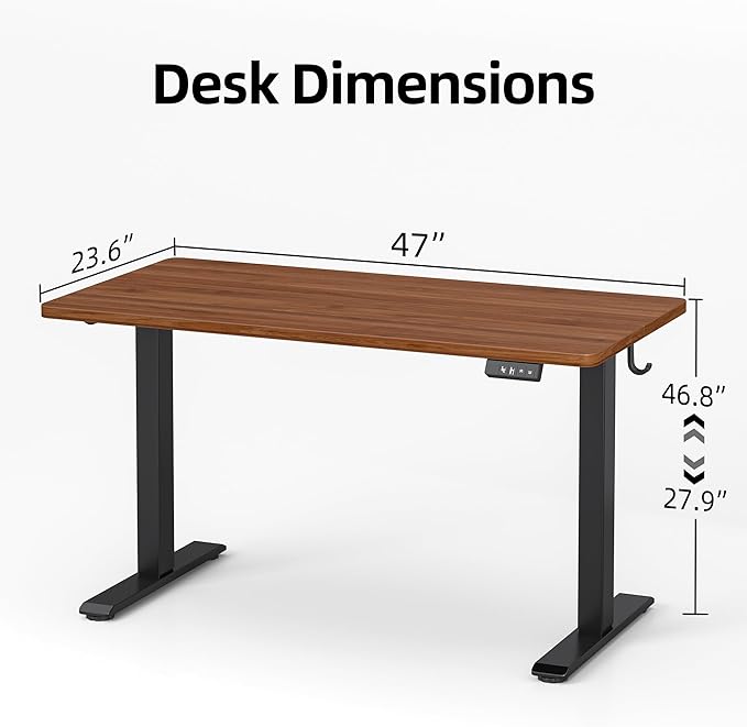 TIQLAB Electric Standing Desk, 47 * 24 Inches Adjustable Height Stand up Desk,Sit Stand Home Office Table with Splice Board, Black Walnut