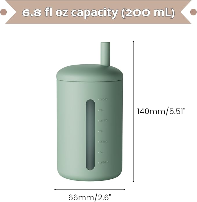 Silicone Straw Cup, 200ml Trainer Cup Toddler Training Straw Cup for Boys and Girls, Unbreakable, 100% Food Grade Silicone (Natural/Cambridge Blue)