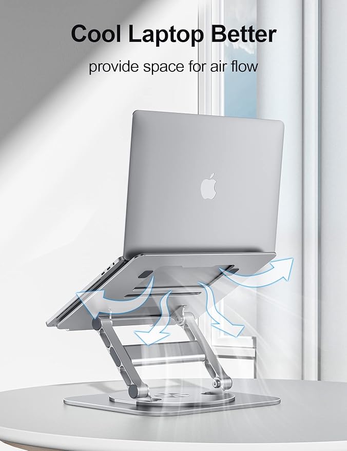 MCHOSE Laptop Stand with 360° Rotating Base, Foldable Adjustable Computer Holder, Ergonomic Design Compatible with MacBook Air Pro, Dell XPS, HP, Lenovo More 10-17" (New-Silver)