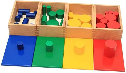 YHZAN Montessori Sensorial Material Knobless Cylinders Kids Wooden Toy (Set of 4) Early Development Tool for Toddlers Wooden Blocks