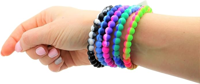 Colorful Tie Dye Bead Rubber Bracelets (Pack) 8". Great Kids and Small Adults. Perfect for party Favors, Carnival Prizes, Goodie bags, Fundraisers, Giveaways, etc.