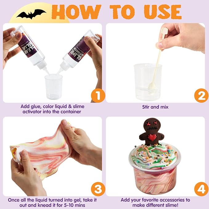 JOYIN Halloween Slime Kit for Kids, Halloween Party Favor, Art Activities Party Supplies, DIY Slime Craft Kit with Cauldron Kettle, Spooky Bats, Eyeballs, Pumpkins, Skeletons, Spiders, Party Game Gift