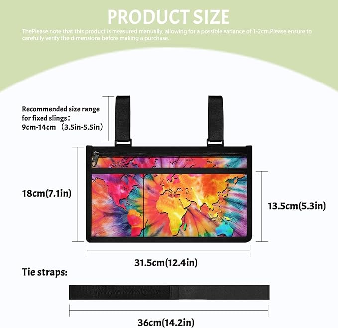 ZOUTAIRONG Tie-Dye Map Wheelchair Side Bag Power Wheelchair Bag Walker Bag Walker Organizer Pouch Tote for Rollator and Folding Walker Wheelchair Bags to Hang on Side Wheelchair Accessories