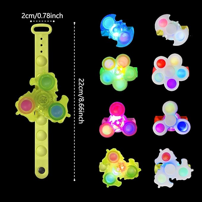 25Pack LED Light Up Fidget Spinner Bracelets, Glow in The Dark Party Favors for Kids 4-8-12, Carnival Prizes, Birthday Return Gifts, Goodie Bag Stuffers