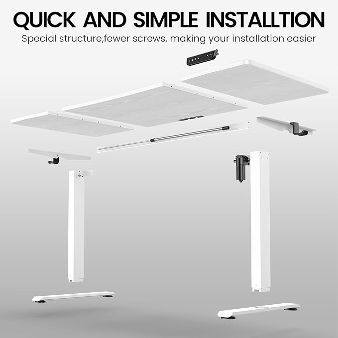 Veken 63 x 28 Inch Electric Standing Desk with Adjustable Height, Sit to Stand Computer Table for Study, Work or Gaming, Home Office Desk White