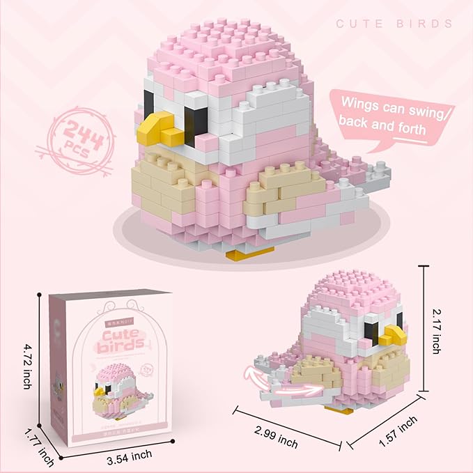 Birds Building Blocks for Adults Mini Building Blocks Birds Building Bricks Toy Micro Block Building Set Gift for Kids and Adults-244 PCS(Honey Peach)