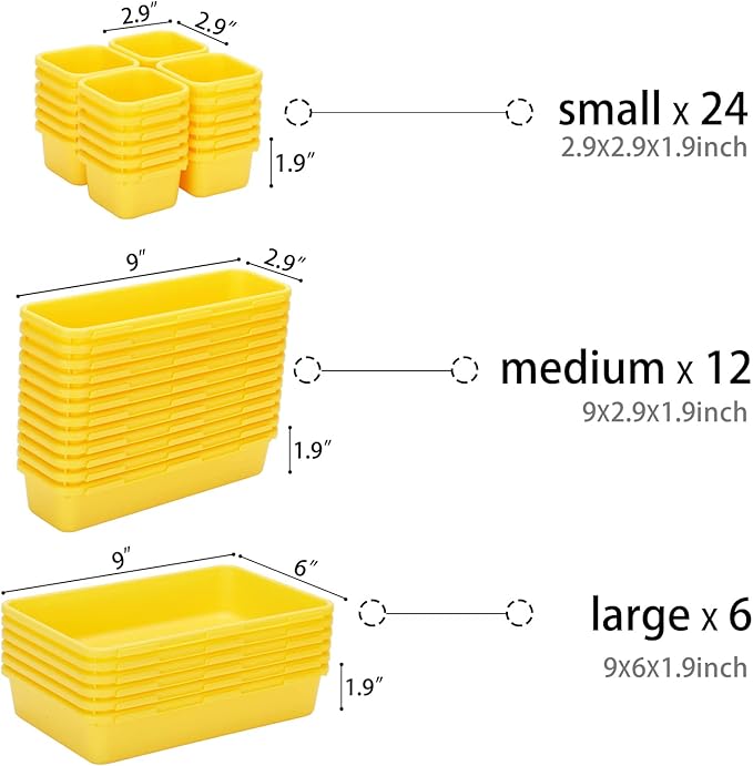 42 Pack Tool Box Organizer Tool Tray Dividers, Rolling Tool Chest Cart Cabinet Workbench Desk Drawer Organization and Storage for Hardware, Parts, Screws, Nuts, Small Tools Organization(Yellow)
