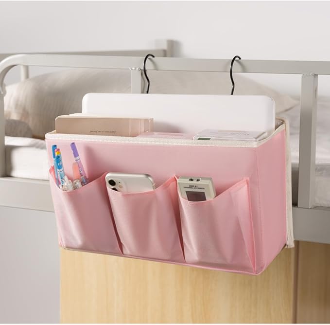 Bedside Caddy / Bedside Storage Organizer Hanging Bag with Three Options,Suitable for home beds, sofas, and dormitory beds—can hold magazines, books, phones, iPads, remote controls. (2-Pack Pink)