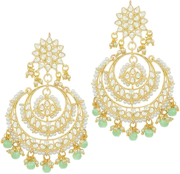 Aheli Bollywood Ethnic Chandbali Style Big Earrings Maang Tikka Set Traditional Fashion Jewelry Gift for Women