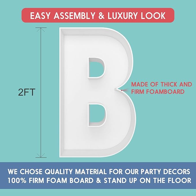 2FT Letter B Mosaic Balloon Frame Letter DIY Fillable Letters Kit for Birthday Party Wedding Backdrop Decor