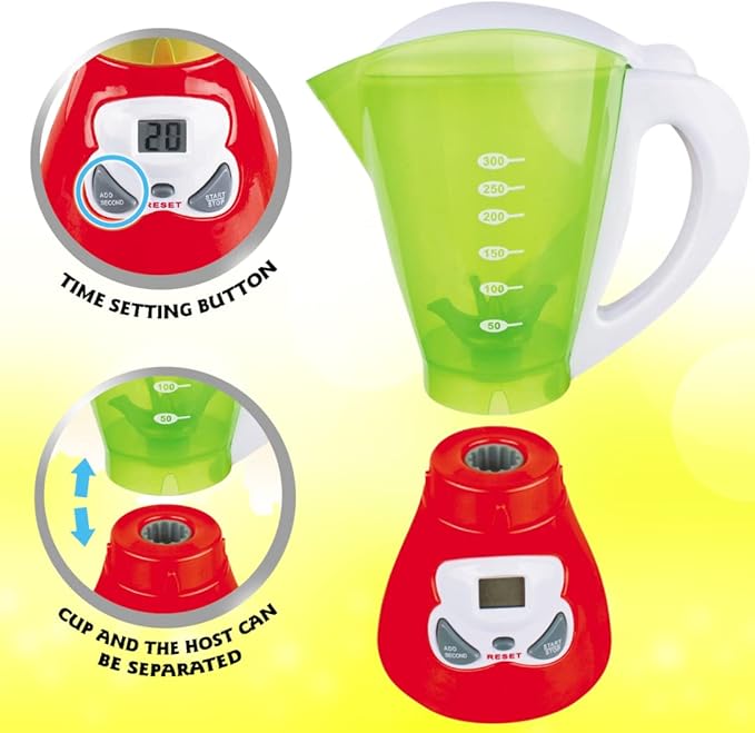 Junior Smoothie Maker Juicer Set - Electric Toy Mixer Juice Blender with Plastic Play Food, Kitchen Toys for Kids, Lights and Sounds for Imaginative Play