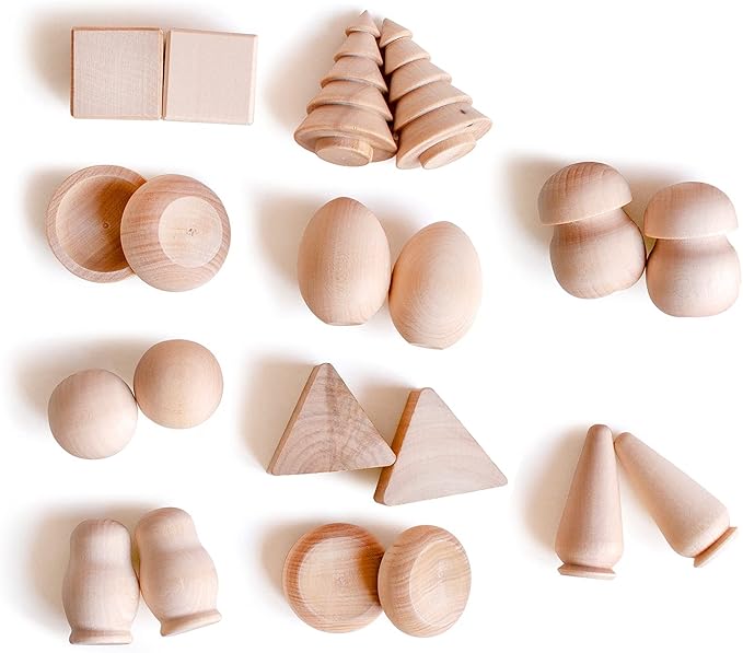 Ulanik Wonderful Bag Toddler Montessori Toys for 3 Year Old + Unfinished Wooden Figurines for Shape Sorting & DIY Painting Pyrography Decoupage Crafts — 20 pcs