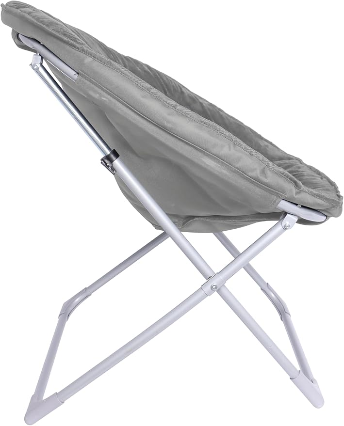 Amazon Basics Comfortable Faux Fur Saucer Shaped Chair with Foldable Metal Frame, Grey, 32.3"D x 27.2"W x 32.3"H