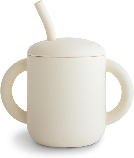 mushie 100% Silicone Training Cup & Straw for Toddlers | 6 Months+ (Ivory)