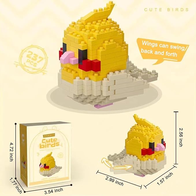 Birds Building Blocks for Adults Mini Building Blocks Birds Building Bricks Toy Micro Block Building Set Gift for Kids and Adults-237 PCS(Cockatiel A)